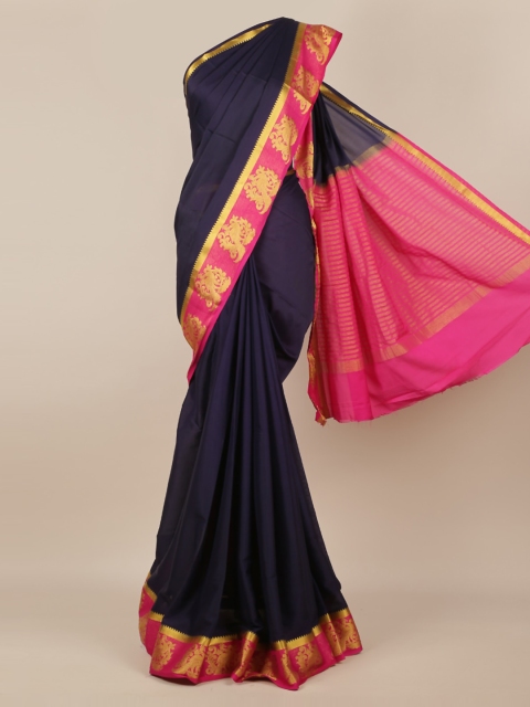 

Pothys Navy Blue & Pink Poly Georgette Solid Saree
