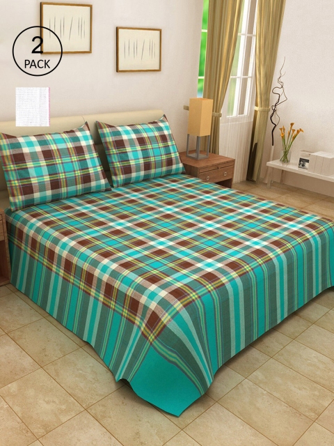 

KLOTTHE Set Of 2 Woven-Design Double King Bed Covers With 4 Pillow Covers, Green