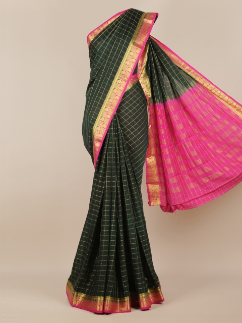 

Pothys Green & Gold-Toned Poly Georgette Checked Saree