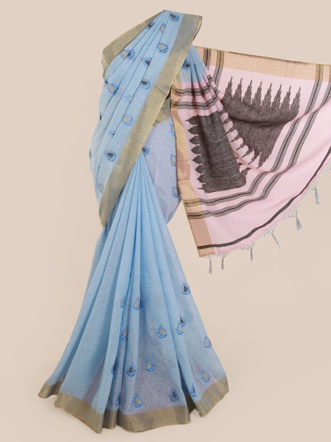 

Pothys Blue Woven Design Linen Blend Saree