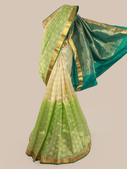 

Pothys Cream-Coloured Pure Silk Printed Kanjeevaram Saree