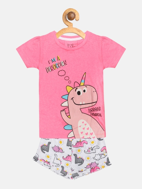 

Lazy Shark Girls Pink & White Printed T-shirt with Shorts