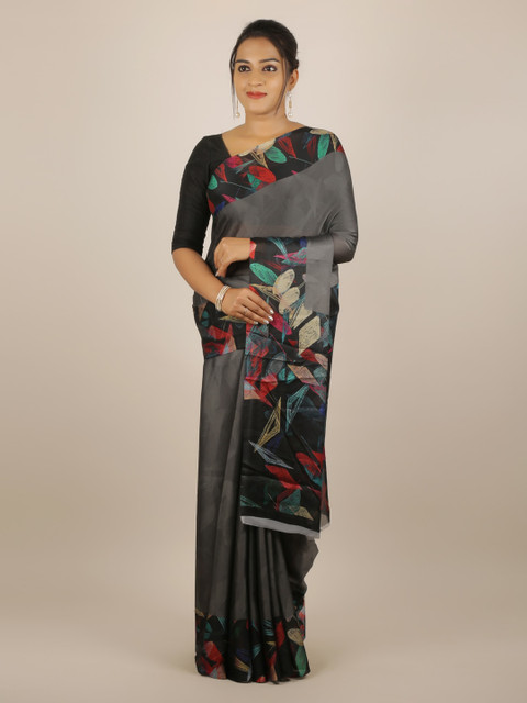 

Pothys Grey Solid Poly Georgette Saree