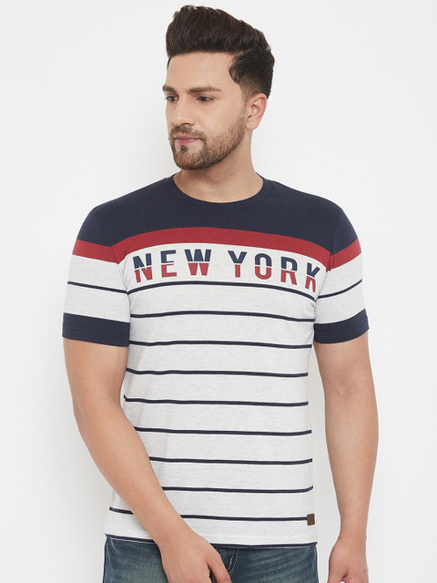 

Austin wood Men White Striped Round Neck T-shirt