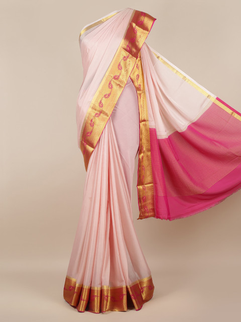 

Pothys Peach-Coloured Solid Poly Georgette Saree