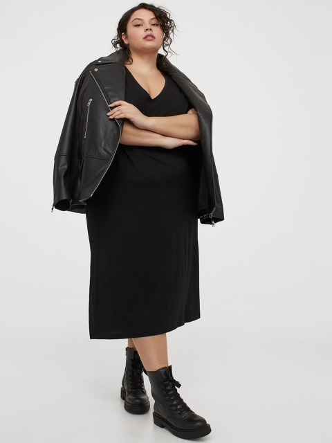

H&M Women Plus Size Black Solid Jersey T-Shirt Dress