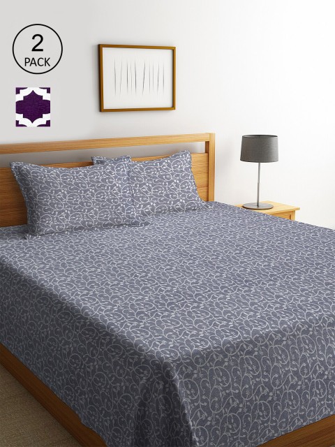 

KLOTTHE Set of 2 Ethnic Pattern Double Bed Covers With 4 Pillow Covers, Violet