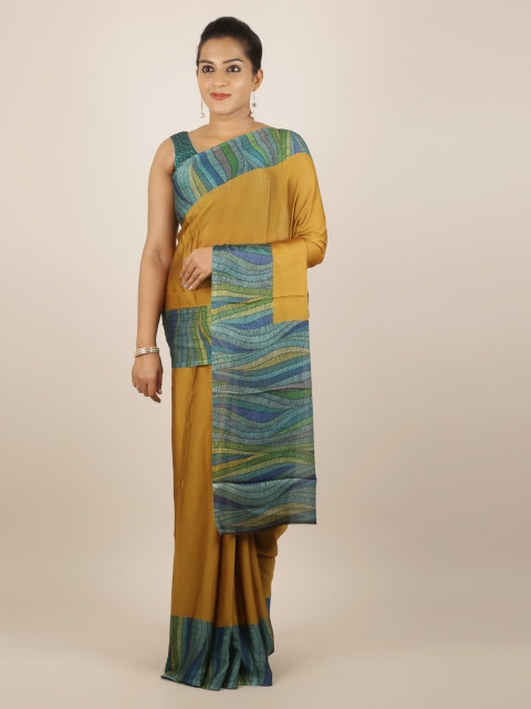 

Pothys Mustard Solid Poly Georgette Saree
