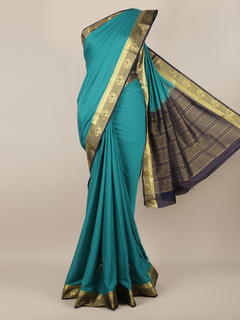 

Pothys Green Solid Poly Georgette Saree