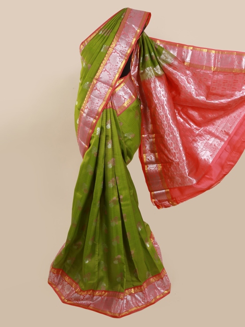 

Pothys Green & Red Pure Silk Woven Design Kanjeevaram Saree