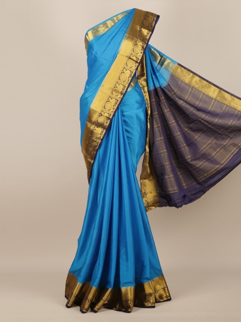 

Pothys Blue & Gold-Toned Poly Georgette Solid Saree