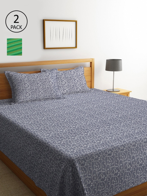 

KLOTTHE Set Of 2 Striped Double King Bed Covers with 4 Pillow Covers, Green