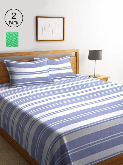 

KLOTTHE Set Of 2 Striped Double King Bed Covers With 4 Pillow Covers, Green