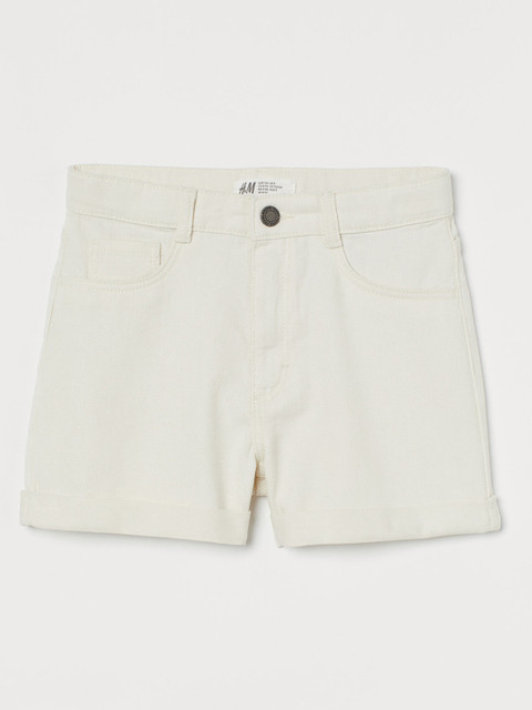 

H&M Girls Off-White Solid Cotton Twill Shorts