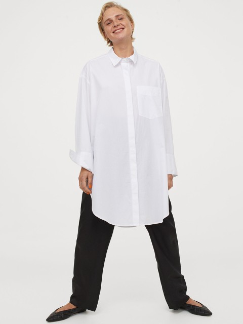 

H&M Women White Oversized Cotton Shirt