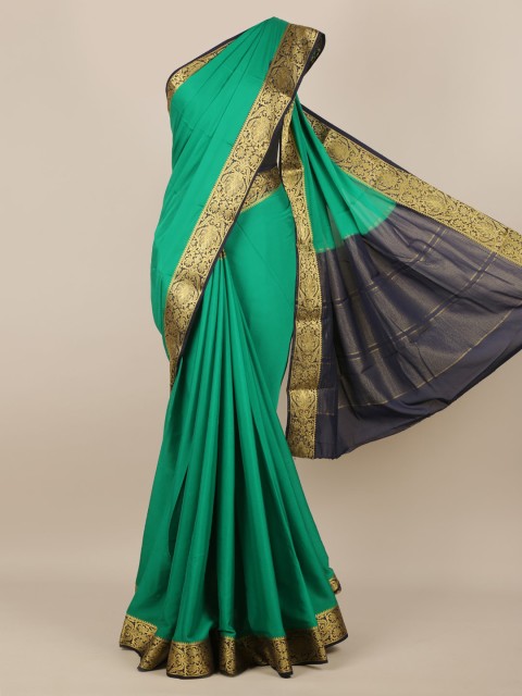 

Pothys Green & Gold-Toned Solid Poly Georgette Saree