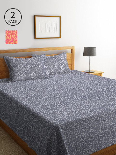 

KLOTTHE Set Of 2 Woven-Design Double King Bed Covers With 4 Pillow Covers, Grey