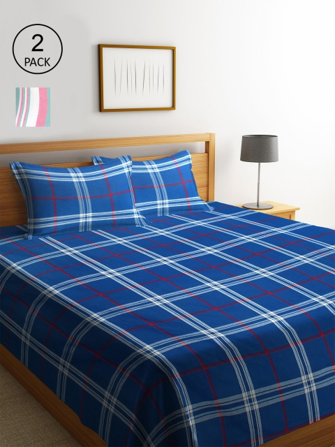 

KLOTTHE Set of 2 Woven-Design Double Bed Covers With 4 Pillow Covers, Blue