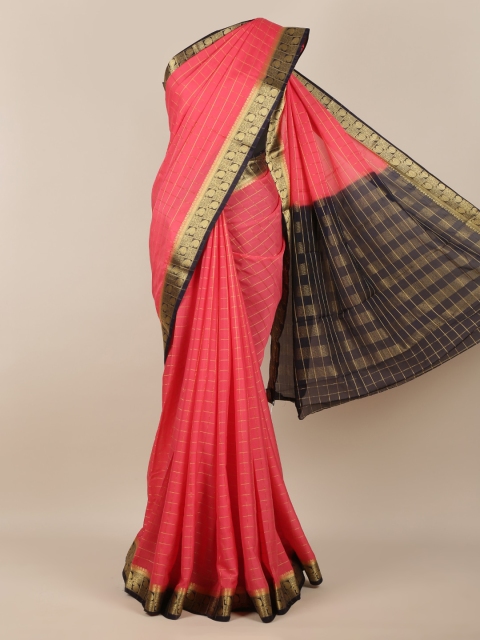 

Pothys Pink Checked Poly Georgette Saree