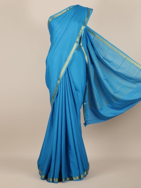 

Pothys Blue & Gold-Coloured Poly Georgette Solid Saree