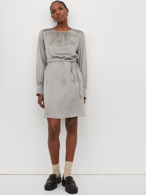 

H&M Women Solid Grey Solid Satin A-Line Dress