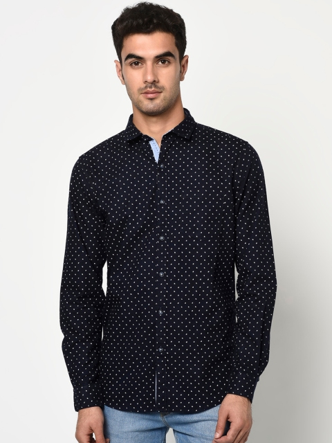

METTLE Men Navy Blue & White Regular Fit Printed Casual Shirt