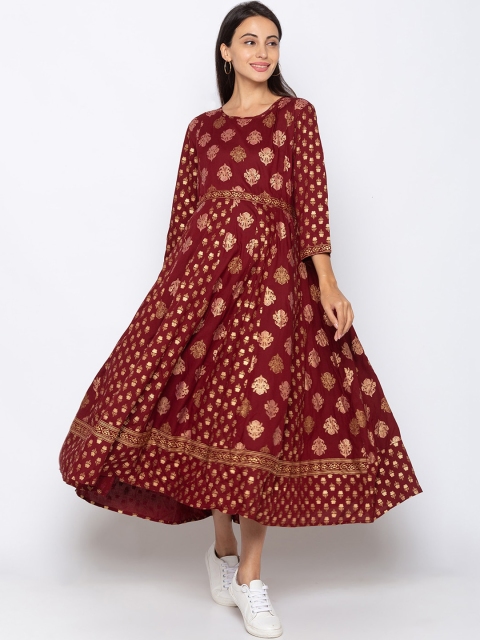 

MomToBe Women Maroon & Gold Printed Maternity Dress