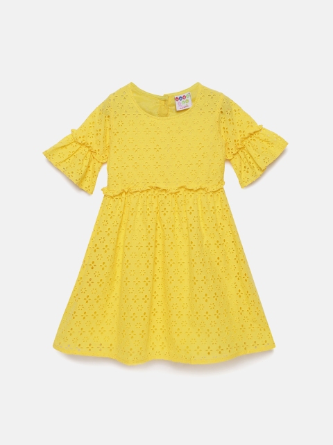 

ZION Girls Yellow Self Design A-Line Dress