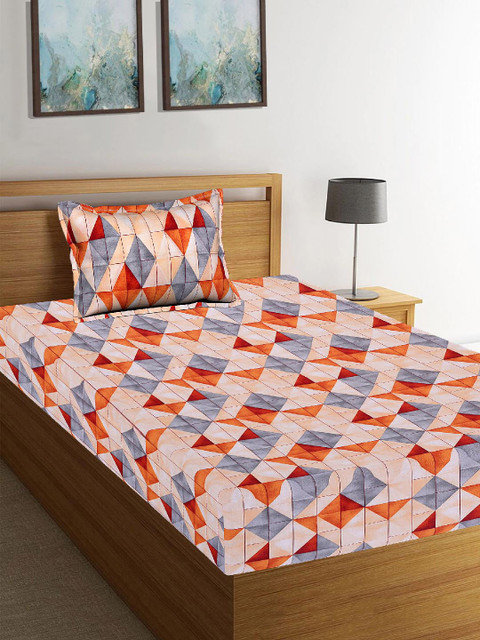 

Tistabene Brown & Orange Geometric 180 TC Cotton 1 Single Bedsheet with 1 Pillow Covers