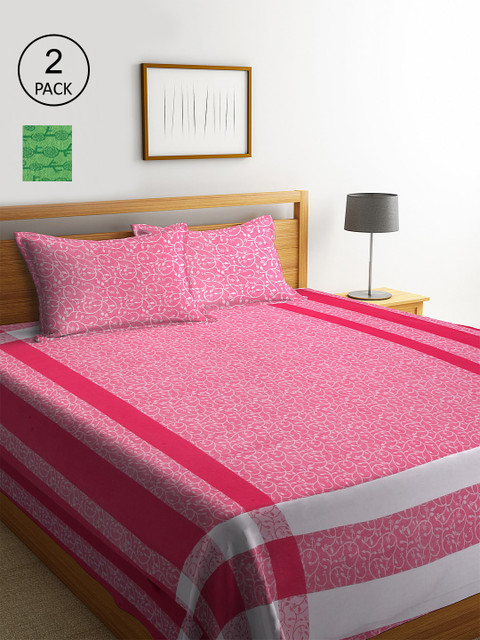 

KLOTTHE Set Of 2 Floral Double King Bed Covers with 4 Pillow Covers, Pink
