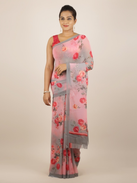 

Pothys Pink & Grey Poly Georgette Printed Saree