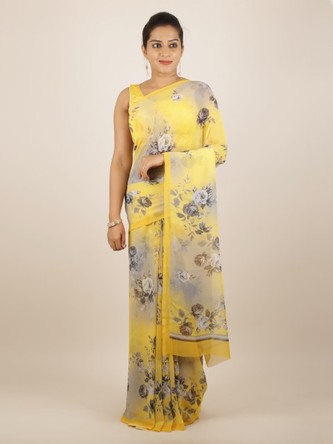 

Pothys Yellow Printed Poly Georgette Saree
