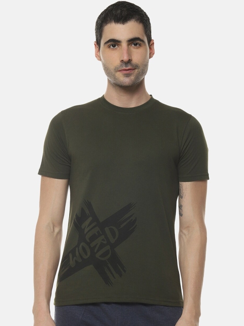 

Campus Sutra Men Olive Green Printed Round Neck T-shirt