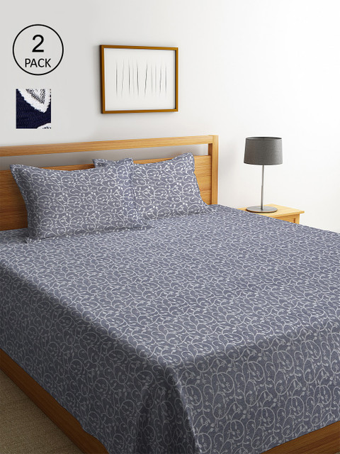 

KLOTTHE Set Of 2 Floral Double King Bed Covers with 4 Pillow Covers, Grey