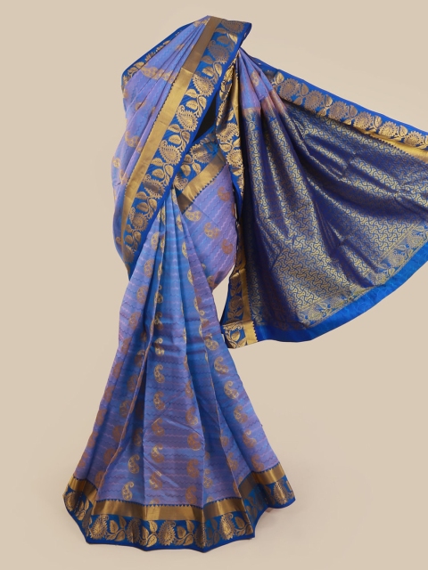 

Pothys Lavender & Gold-Toned Pure Silk Woven Design Kanjeevaram Saree