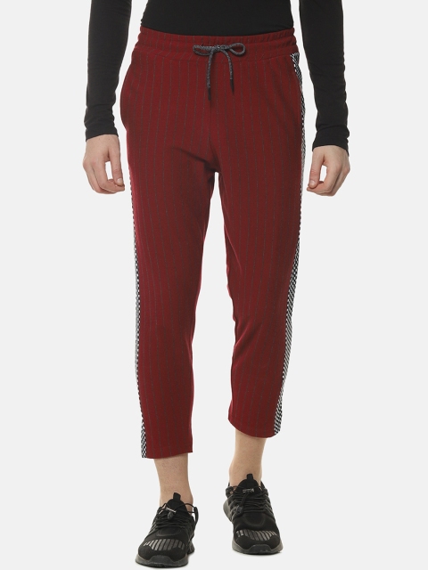 

Campus Sutra Men Maroon & Black Solid Straight-Fit Track Pants