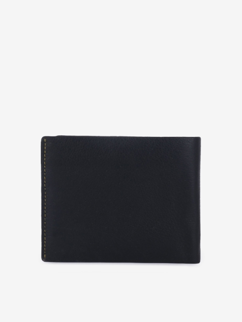 

LEISURES Men Black Textured Two Fold Leather Wallet
