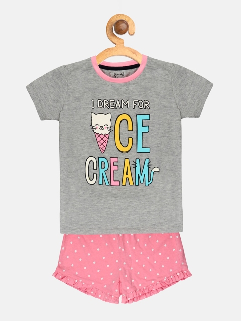 

Lazy Shark Girls Grey & Pink Printed T-shirt with Shorts