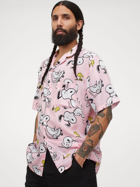 

H&M Men Pink Patterned Resort Shirt