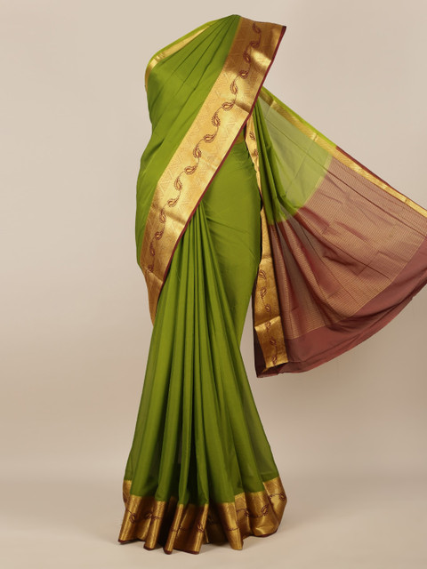 

Pothys Green Solid Poly Georgette Saree