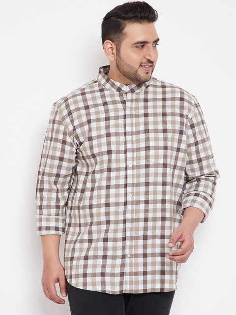 

Instafab Plus Men Beige Regular Fit Checked Casual Shirt
