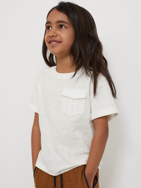 

H&M Boys White Solid Pocket-detail Cotton T-shirt