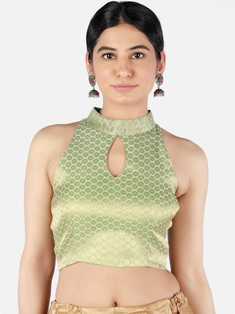 

Llajja Women Sea Green & Gold-Coloured Woven Design Non-Padded Saree Blouse