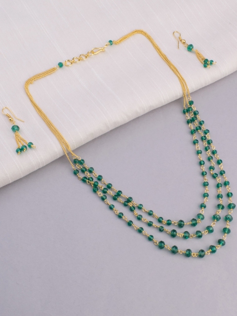

Alankruthi Gold-Plated Green Beaded Handcrafted Layered Jewellery Set