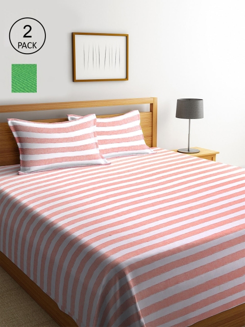 

KLOTTHE Set of 2 Striped Double Bed Covers With 4 Pillow Covers, Green