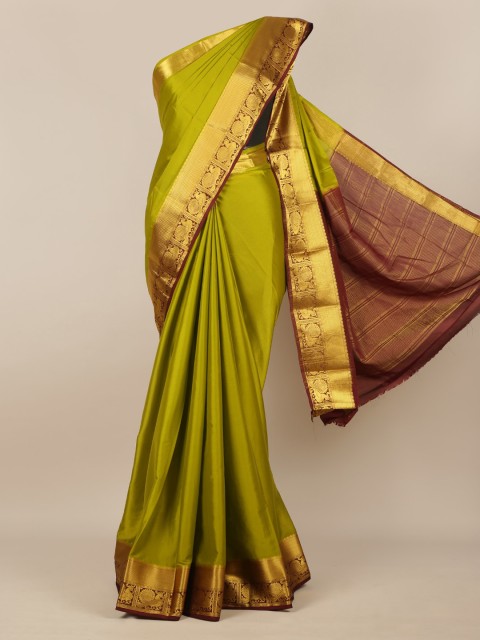 

Pothys Green Solid Poly Georgette Saree