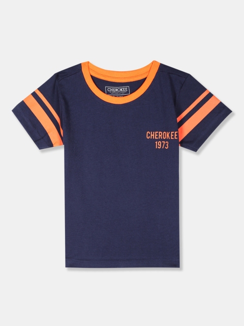 

Cherokee Boys Navy Blue & Orange Solid Round Neck T-shirt