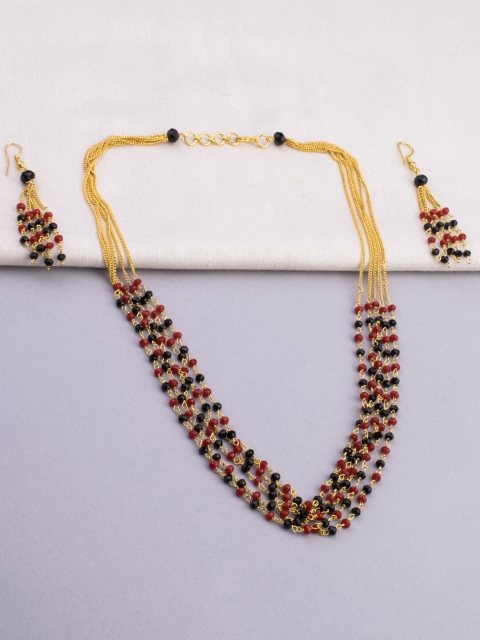 

Alankruthi Gold-Plated Red & Black Beaded 5-Layered Handcrafted Jewellery Set