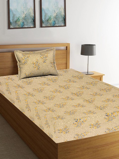

Tistabene Brown & Grey Floral 180 TC Cotton 1 Single Bedsheet with 1 Pillow Covers