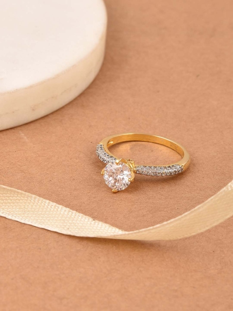 

Tistabene Gold-Plated White Stone-Studded Sustainable Finger Ring